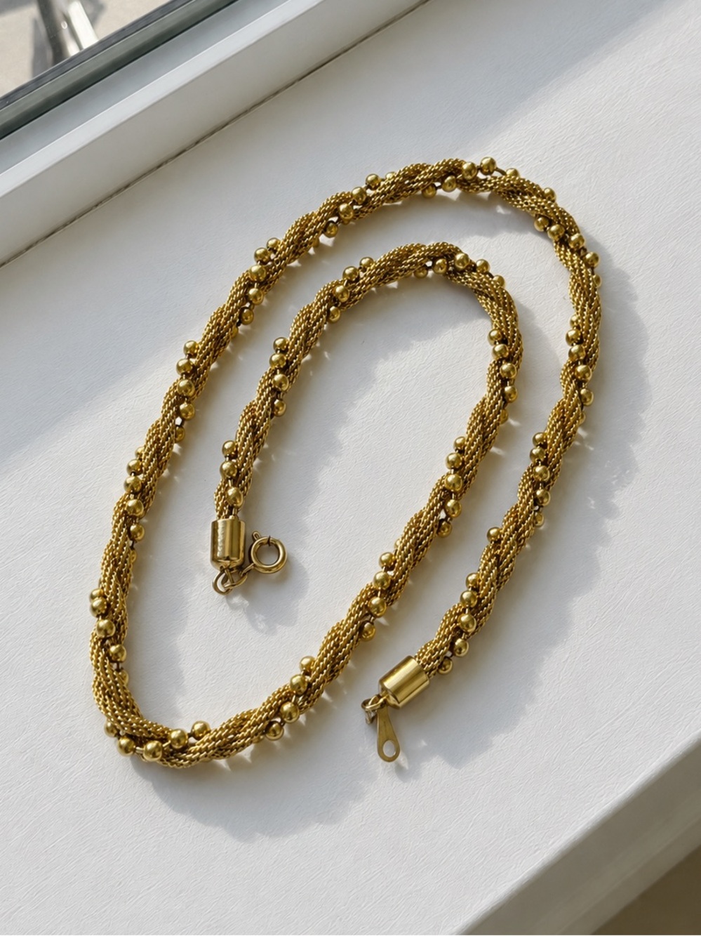 Gold-Tone Beaded Rope Chain Necklace, vintage, Avon